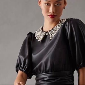 Maeve Faux Leather Puff-Sleeve Blouse